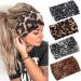 GORTIN Boho Headbands Black Yoga Leopard Hair Bands Stretch Wide Head Bands Twist Turban Knot Sweatbands Elastic Hair Wraps for Women and Girls Pack of 4