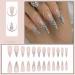 BABALAL Long Stiletto Press on Nails - Silver French Tip Glitter Acrylic Nails with Rhinestones | Manicure Set for Women & Girls - FNI16sliver - Buy Online on GoSupps.com