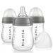MiaMia 3x baby bottle with anti-colic teat size S - 3 PP bottles with silicone teats - transparent grey (140 ml)