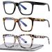EASY READ 3 Pairs Reading Glasses for Women Squre Computer Blue Light Blocking Anti UV Readers with Spring Hinge Black/Tortoise/Grey 1.5 x