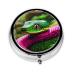 Green Snake Print Round Mini Medicine Storage Box Round Mini Pill Box Portable Pill Box 3 Compartment