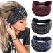 CAKURE Boho Wide Headbands Knotted Head Bands Turban African Head Wraps Yoga Hairbands Stretch Elastic Head Scarf Motorcycle Headbands Hair Accessories for Women and Girls Pack of 3 (Set-1)