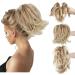 CJL HAIR Claw Clip Short Ponytail Hair Extensions Bendable Metals Messy Bun Hair piece Straight Fake Hairpieces Gloden Blonde and Beach Blonde Tips 8 inch