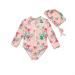 BONVERANO Baby Girls Swimsuit Toddler Bathing Suit Long-Sleeve Zipper One Piece Swimwear with UPF 50+ Sun Protection 9-12 Months Peony