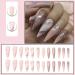24 Pcs Marble Stiletto Fake Nails - Long Rose French Press on Nails with Glitter Almond Patterns for Women - Extra Long False Nails with Glue for Nail Art - Buy Online on GoSupps.com