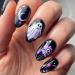 24pcs Halloween Press on Nails Short Almond Fake Nails with Design Cute Ghost Glue on Nails Black False Nails Horror Purple Skull Flower Stars Moon Artificial Nails Supplies for Women Girls Halloween Press on Nails-6
