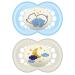 MAM Night Pacifier for 6+ months (2 pack 1 Sterilizing Pacifier Case) MAM Glow in the Dark Soother with a Soft Silicone Nipple Baby Essentials Baby Boy Designs May Vary Boy Night Pacifiers