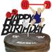 G-LOVELY'S Gym Happy Birthday Cake Decorations Glitter Weight Lifting Themed Cake Toppers Fitness Barbell Kettlebell Party Decor Supplies for Men Women Boy Girl and Fitness Lovers
