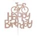 LissieLou Bicycle Style Happy Birthday Cake Topper Decoration in Rose Gold Made in the UK