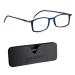 Read optics reading glasses for women and men protective blue light glasses for gaming computer and screens blue super thin flat foldable frame 0.0 to +2.5 +2.0 blue