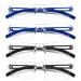 MMOWW 4 SPALL PACK LANDLE READER FOR WOMES AND MEN with clear rectangular blue light blocking glasses (2 black+2 blue 2.0) 2 black+2 blue 2.0 x