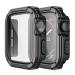 Adepoy 2 Pack Rugged Case Compatible for Apple Watch 44mm Series SE/6/5/4 with Tempered Glass Screen Protector Military All Around Hard TPU Protective Cover Case Shockproof Bumper for iWatch Men 44mm 44mm Black*2