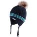 LANGZHEN Toddler Kids Infant Winter Hat Earflap Knit Warm Cap Fleece Lined Beanie for Baby Boys Girls 1-2 Years Navy-Pompon