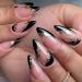 Medium Almond Fake Nails Black French Tip Press on Nails Glossy Gold Foil Glue on Nails Cute Almond Shape False Nails Pink Stick on Nails for Women Manicure Decorations  24pcs black french gold foil