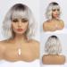 Bestung Ombre Short Silver Bob Wig with Bangs, Synthetic Hair Water Wave Natural Look for Daily & Party - 10 Inches (Platinum) - Buy Online on GoSupps.com