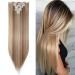 Clip in extensions hair extension such as real hair synthetic hair part 8 tresses 18 clips for complete full head hair extensions 66cm smooth light brown & ashblond