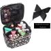 Scorila Travel Makeup Bag for Women - Large Cosmetic Organizer with Adjustable Dividers and Brush Holder - Portable Toiletry Bag for Girls - Black with White Flower Design - Buy Online on GoSupps.com