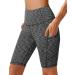 Women's High Waist Biker Short Side Pocket Workout Tummy Control Bike Shorts Yoga Running Exercise Spandex Leggings M Black Gray