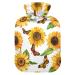 Hot Water Bottles with Cover Watercolor Sunflowers Hot Water Bag for Pain Relief Period Cramps Hand Foot Warmer 2 Liter