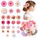 24pcs DIY Flower Hair Clips for Women Girls  Pink Flowers Hair Barrettes Hairpin Non Slip Rose Flower Hair Pins for Bride Toddler Kids (include 30pcs Duck Billed Hair Clips)