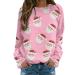 Women's Christmas Sweatshirts Cute Snowman Penguin Print O-Neck Raglan Top Shirt Pullover Comfy Warm Xmas Jumper Winter Long Sleeve Tops Loose Tunic Top Sweaters Z38-pink S