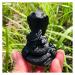 Natural Crystal Rough Hand Carved Black Obsidian Quartz Crystal Animal Cobra Natural Gemstone Snake Stone 60MM-70MM Home Decoration
