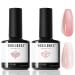 Modelones Gel Nail Polish Set 2 PCS 15 ML Sheer Jelly Nude Pink Translucent Glitter Gel Polish Set for Nail Art DIY Shimmer French Manicure at Home for Women Girls