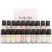 Nikura Top 20 Essential Oil Gift Set - 20 x 10ml | Essential Oils for Diffuser for Home Aromatherapy Strong Fragrance Lavender Oil for Sleep Scalp | Lemon Peppermint and Tea Tree | Pure & Natural 20 Set