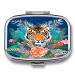 Pill Box Tropical Tiger Print Print 2 Compartment Medicine Pill Case Pill Organizer Decorative Metal Portable Pill Box for Pocket Or Purse Style
