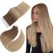 Easyouth tape in extensions real hair tape in extensions golden brown mix dark gold blond tape in extensions real hair #10/14 20 inch 50g remy smooth 50 cm 1-8/14