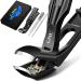 Angled Head Nail Clippers for Men Women - Toenail Clippers for Seniors Thick Nails with Catcher Mess Free Wide Jaw Sharp Blade Nail Cutter Birthday Gifts for Men Women Friends Black Clippers