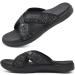 ONCAI Mens Criss Cross Sandals Arch Support Recovery Sport Slippers Slides with Plantar Fasciitis Orthotic Footbed 14 Black