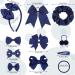 Navy Blue Girls School Hair Accessories Kit - 48Pcs Ribbon Hair Barrettes, Headband, Ponytail Holder, Elastics Bands - Perfect Birthday Gift - Buy Online on GoSupps.com