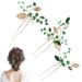 Bride Leaf Hair Pins 3 Pcs Bride Wedding Hairpins Vintage Gold Leaf Vine Barrettes Emerald Green Crystal Hair Pieces Green Rhinestones Hair Clips Bridal Hair Accessories for Women and Girls