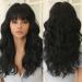 HAIRCUBE Long Black Wigs for Women Synthetic Natural Wavy Hair Wig with Neat Fringe for Daily Black M