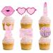 18pcs Hot Pink Lip Disco Lipstick Glitter Dessert Cupcake Topper Cheer to Movie Princess Girl Makeup Theme Decor Pick for Birthday Anniversary Wedding Party Decoration Supplies