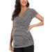 Love2Mi Maternity Nursing Shirt | Short Sleeve V-Neck Breastfeeding T-Shirt | Pregnancy Top - Dark White Stripe - Buy Online on GoSupps.com