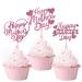 60Pcs Happy Mother's Day Cupcake Toppers Glitter Hollow Heart Love Mother Birthday Cupcake Picks for Mother's Day Party Cupake Decorations Pink