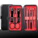 Manicure Kit Nail Clippers Set Stainless Steel Professional Pedicure Black 8 in 1 Grooming Nail Scissors Cutter Ear Pick Tweezers Scissors Eyebrow Nail file ... for Man&Women gift (black/red_8in1)