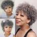 FLACE Grey Wig for Women Afro Kinky Curly Human Hair Wig Black Grey Wig Glueless Grey Wig with Bangs Human Hair Short Grey Wigs 150% Density grey afro curly