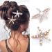 Bartosi Pearls Crystal Hair Clips Starfish Gold Hair Barrettes Bride Wedding Head Pieces Ponytail Holder Hair Accessories for Women and Girls (Pack of 2)