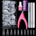 Clear Fake Coffin Nail Tips, Teenitor Long Acrylic Full Cover Nail Tip Press On Nails, 600pcs Ballerina False Nails Nail Glue, Files And Buffer Polisher Nail Brush and Clipper Set for Beginners clear coffin nail tips full