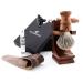 JAG Shaving Razor Set - Sustainable 4 -part razor set made of wood - Super roof hair shaving brush - 3 razor blades of razor plane - shaving stand - leather bag for razor planes