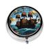 Cartoon Pirate Shipround Pill Box 3 Compartments Round Pill Box Organizer for Purse Or Pocket Portable Travel Pill Box