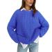 Women's sweater summer women autumn and winter casual loose outer clothing sweater sweaters long -sleeved knitted sweater wrap shirts women blue xl