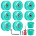 Nezylaf 8 Pack 32 x 58/65 x 36mm, 82A/78A Quad Roller Skate Wheels with Bearing Installed and 2 Toe Stoppers for Double Row Skating,Replacment Accessories Suitable for Outdoor or Indoor Cyan 82A,32 x 58mm