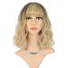 FAELBATY Ombre Blonde Wave Wig With Bangs Synthetic Cosplay Blonde Bob Wig for women Costume Wigs ombre (12" Black to blonde Color) black blonde