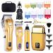 Roziapro Professional Hair Clippers for Men Zero Gapped T-Blade Trimmer Cordless Nose Hair Trimmer Electric Foil Shaver Rechargeable Hair Grooming Set with LED Display (Gold) Gold01