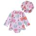MoccyBabeLee Baby Girl Swimming Costume Swimsuit Long Sleeve One Piece Swimwear Zip Rash Guard Wetsuit Swimming Bathing Beachwear (Hat Set Shell 0-6 Months)