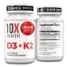 10X Health Vitamin D3 5000 IU & K2 MK7 - Menaquinone 7 High-Potency D3 K2 Vitamin Supplement for Bone Health Heart and Teeth - 125 mcg Vitamin D & 90 mcg Vitamin K2-60 Capsules